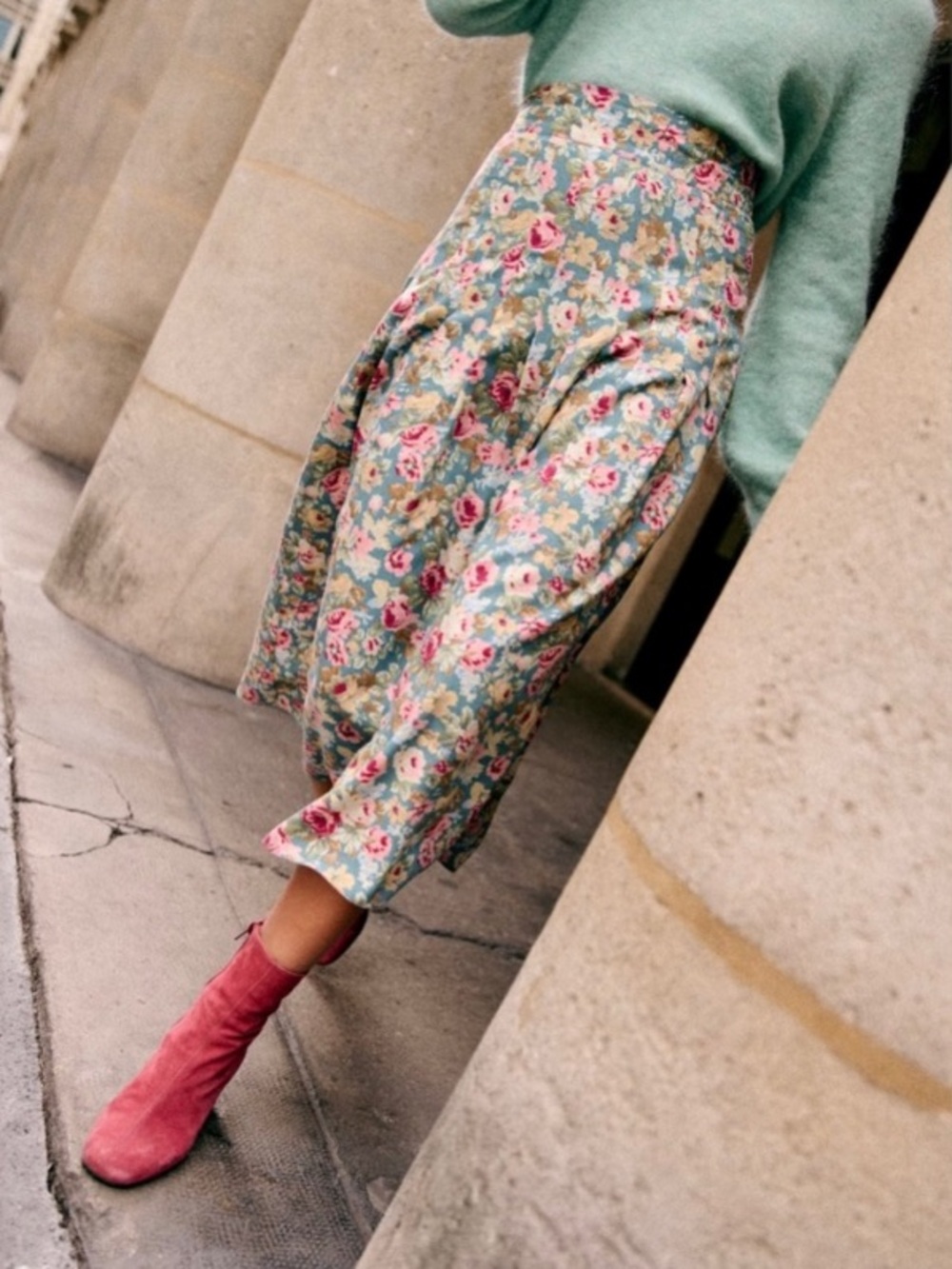 Sezane Jade Floral Midi Skirt